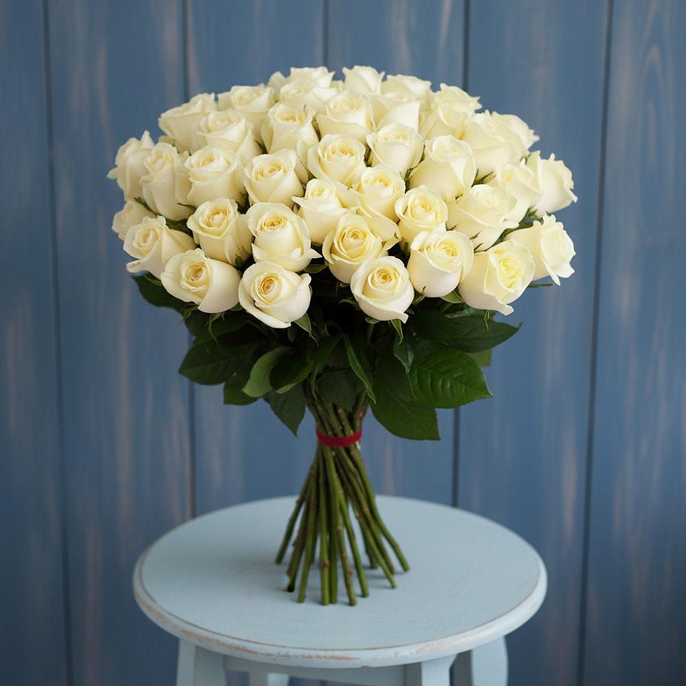 Букет 51 Белая роза Эдлесс Лав в Фазанном