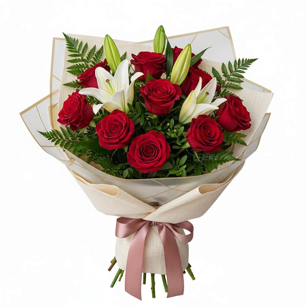 Букет цветов из: Лилии и Розы в Фазанном