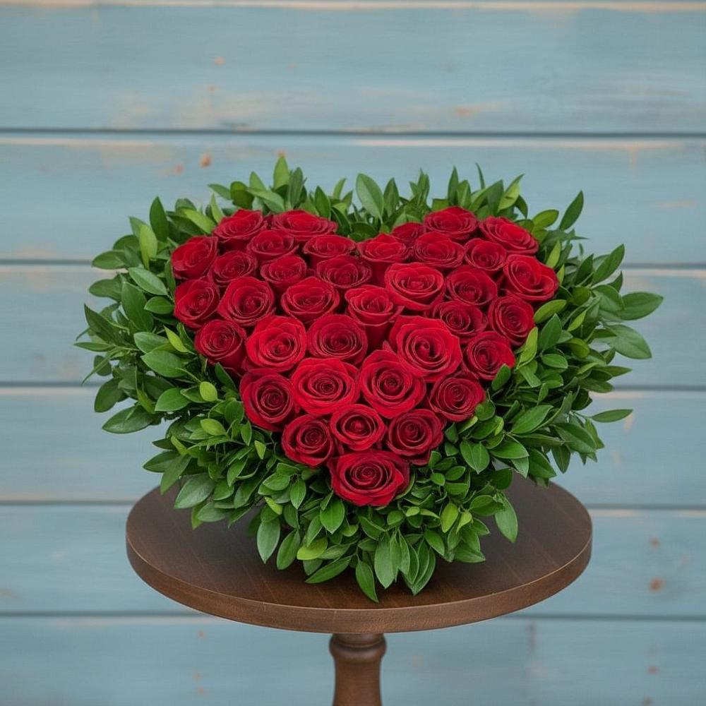 Цветочная композиция из Розы в виде сердца в Фазанном