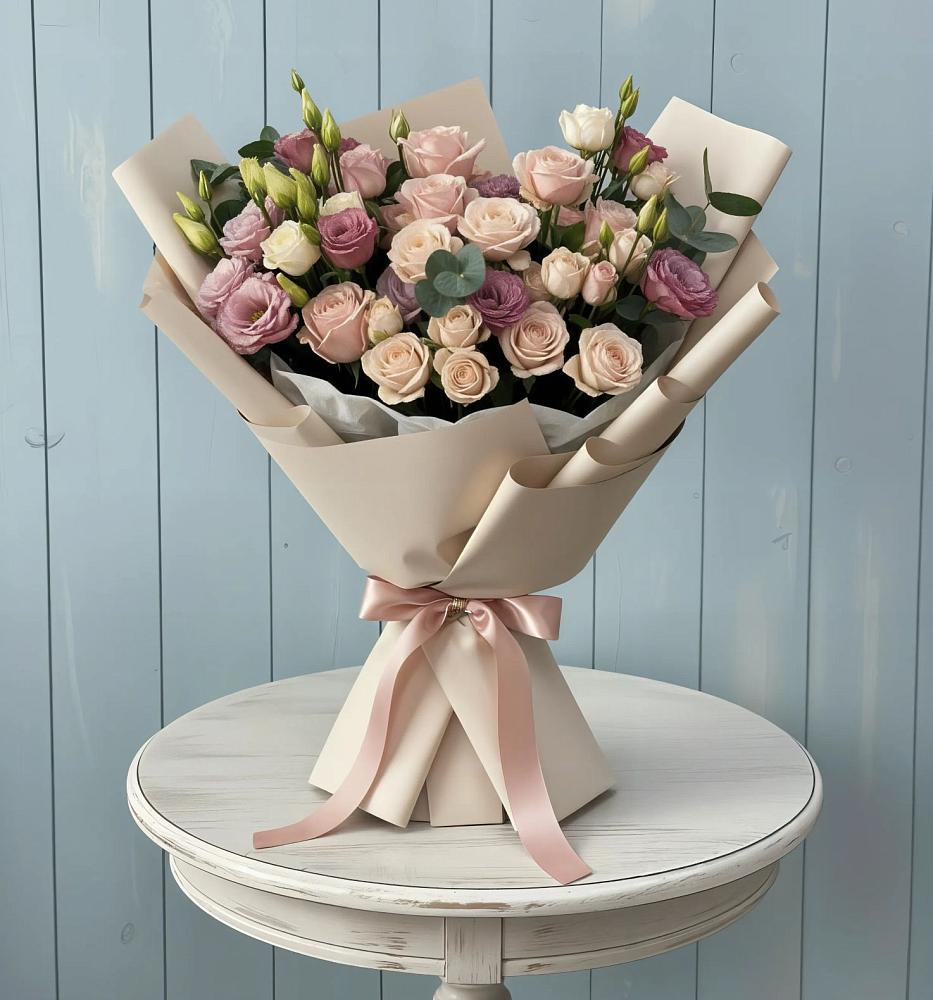 Букет цветов из: Розы и Лизиантусы в Фазанном