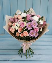 Букет цветов из:  Хризантемы, Розы и Альстромерии в Фазанном