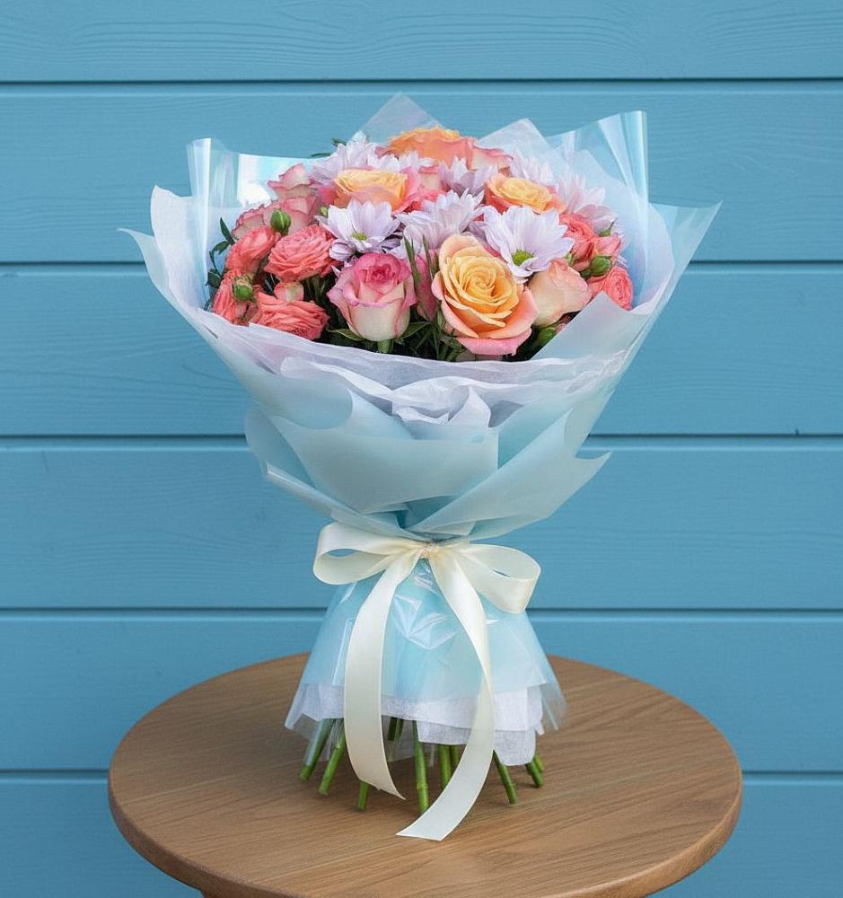 Букет цветов из: Хризантемы и Розы в Фазанном