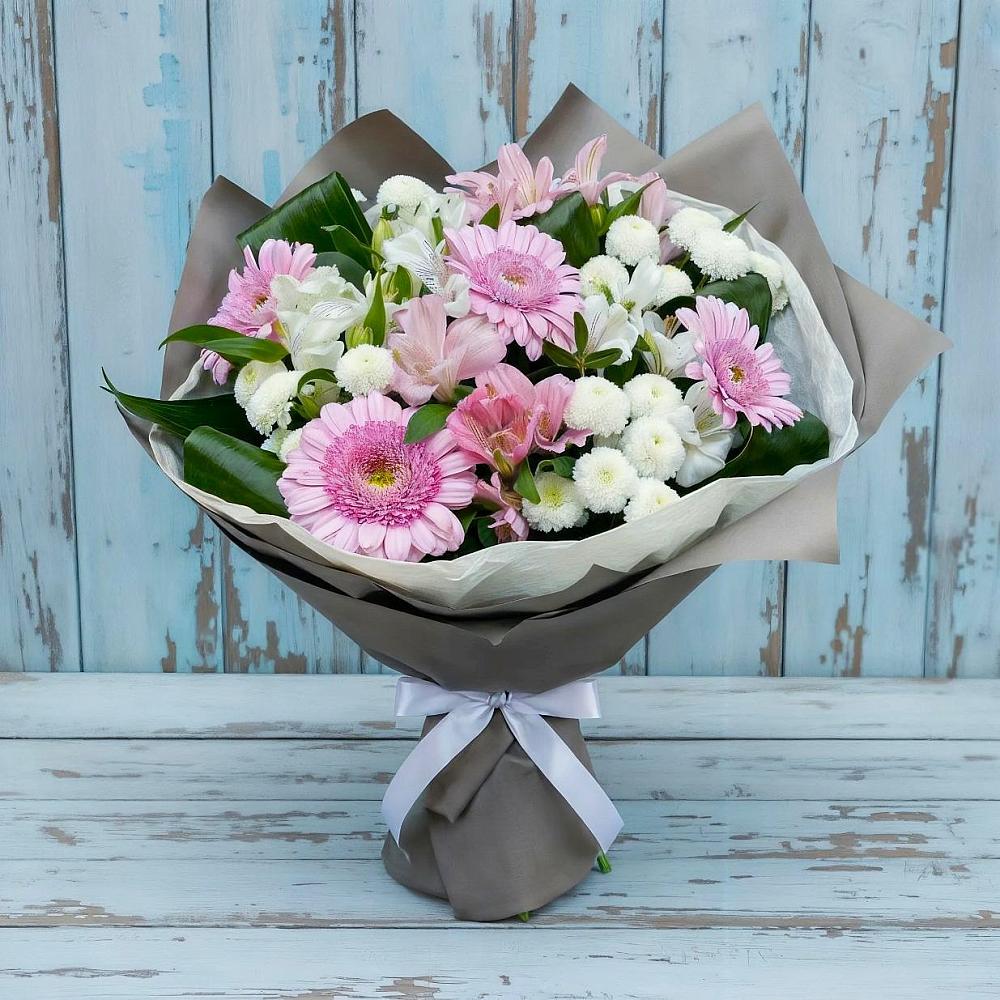 Букет цветов из: Герберы, Альстромерии и Хризантемы в Фазанном