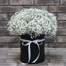 Цветочная композиция из Гипсофила в шляпной коробке в Фазанном