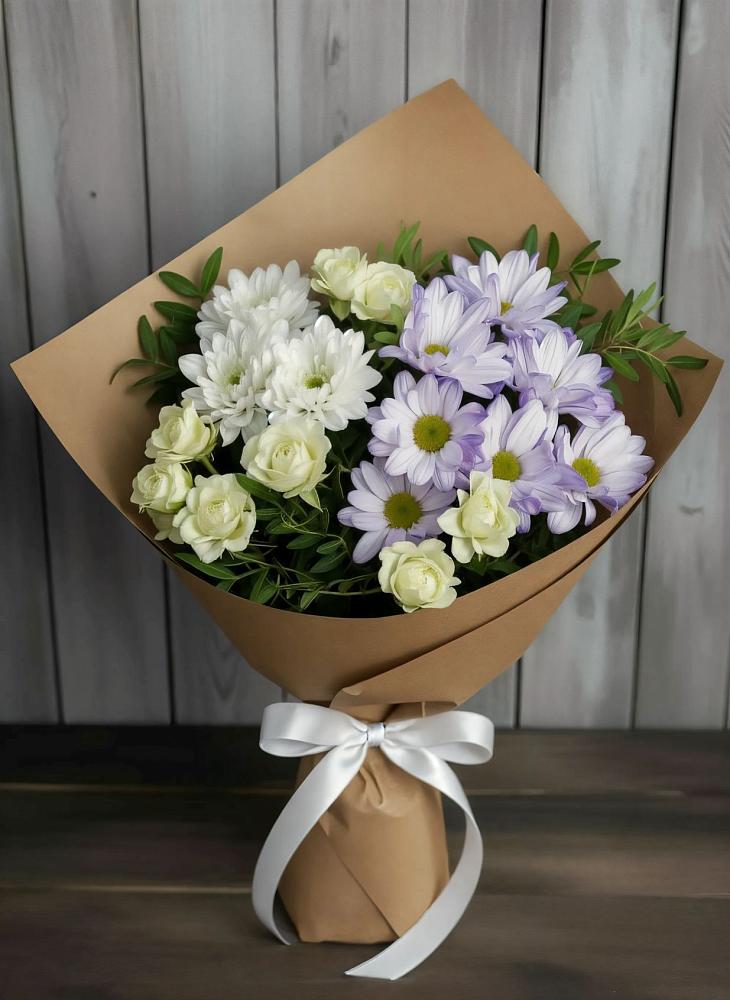 Букет цветов из: Хризантемы и Розы в Фазанном